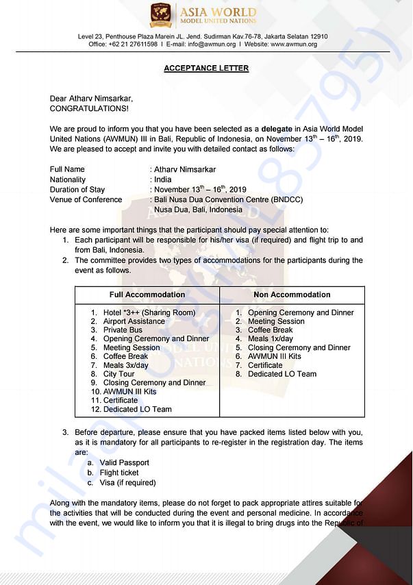 Admission letter