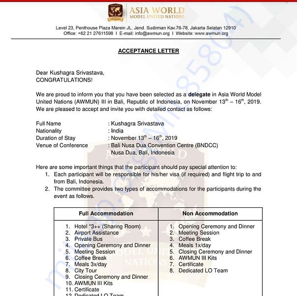 Admission letter
