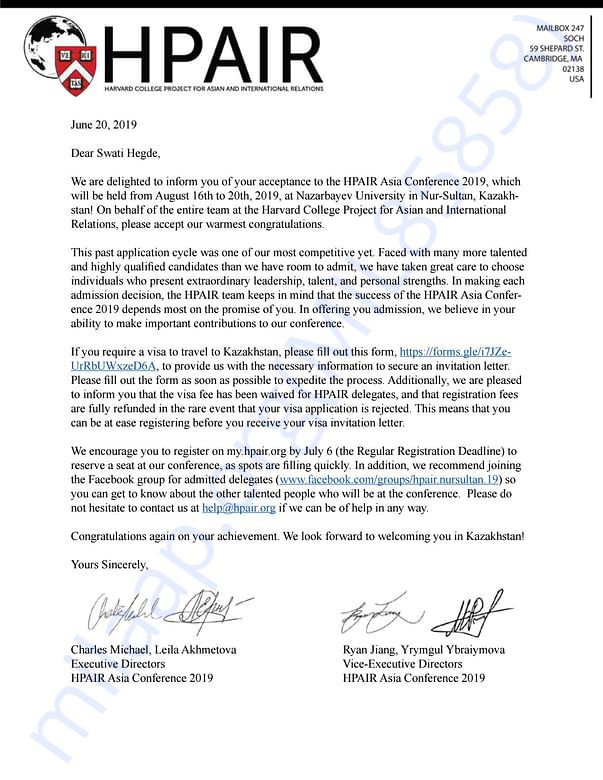 Admission letter