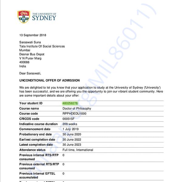 Admission letter