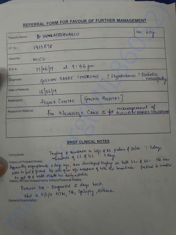 Doctor receipt in Gandhi hospital