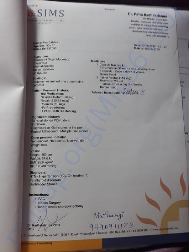 Hospital letter