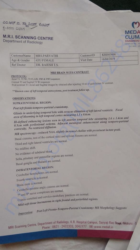 MRI scan report.
