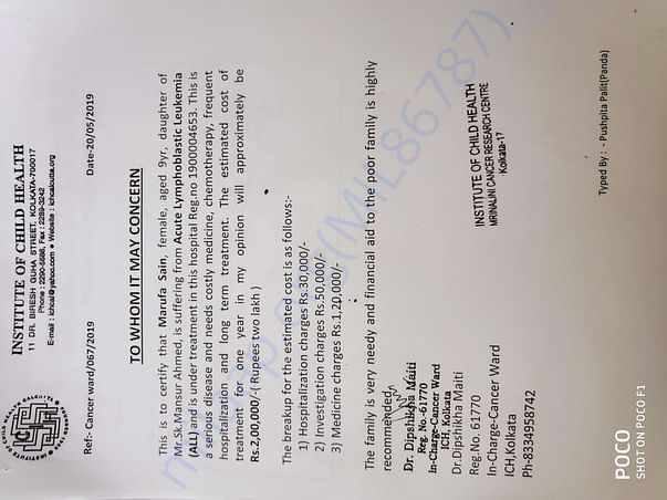 Issued from cancer ward of Institute of Child Health