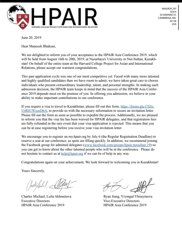 Help Maneesh Attend Harvard ASIA Conference (HPAIR) 2019