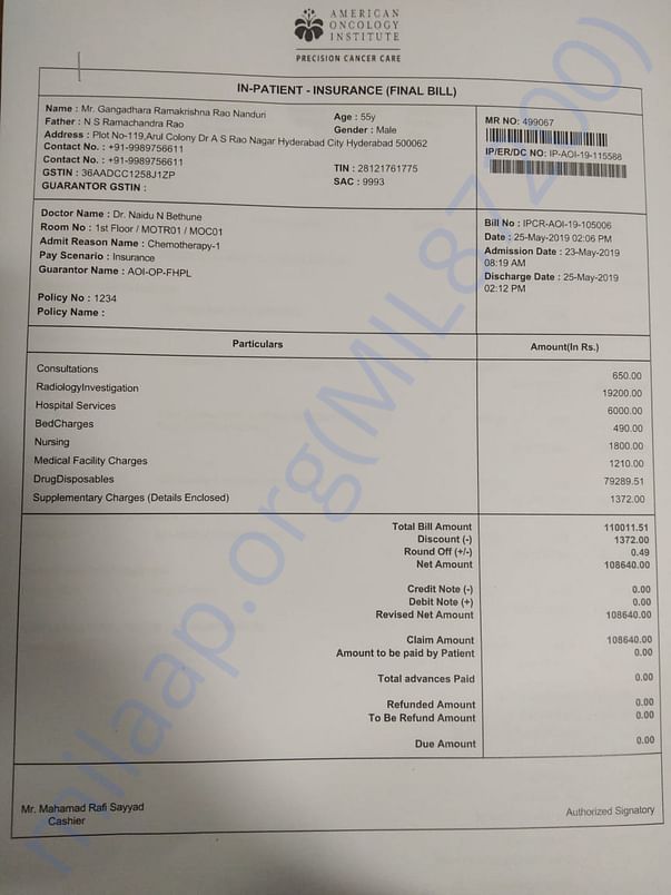 Chemotherapy Fees