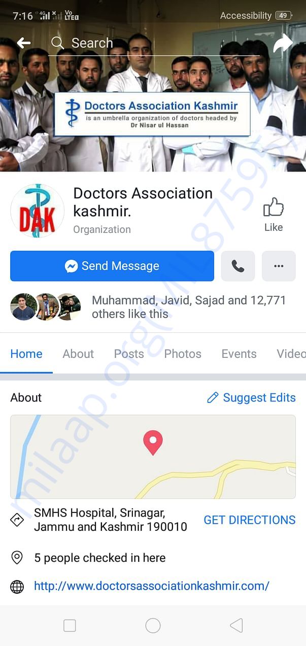 Facebook page of Doctors Association kashmir more than 12000 followers