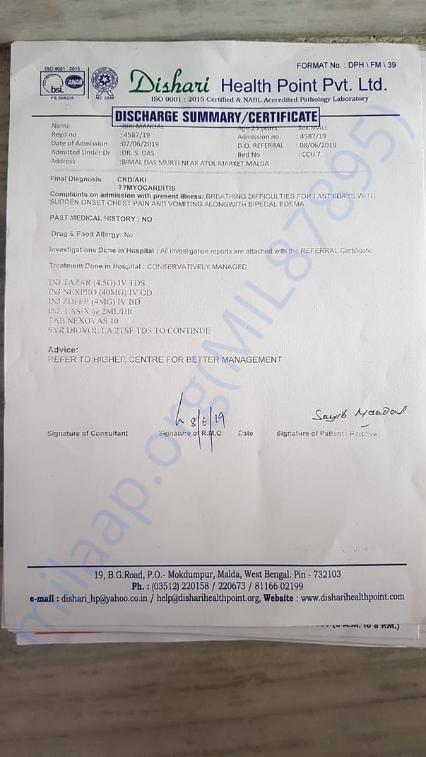 DISCHARGE SUMMERY CERTIFICATE FROM DISHARI FOR BETTER TREATMENT