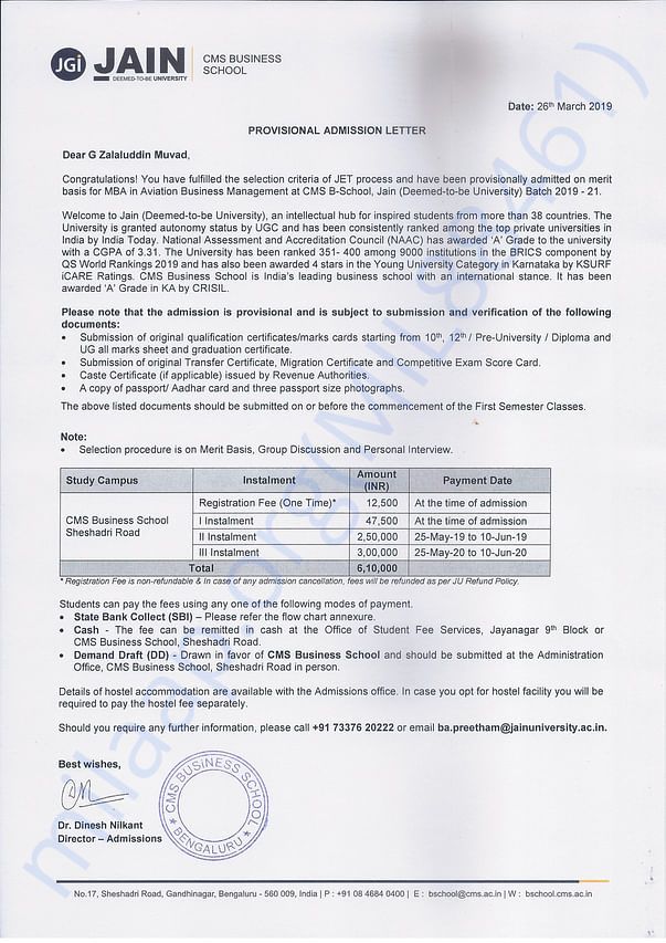 Admission letter