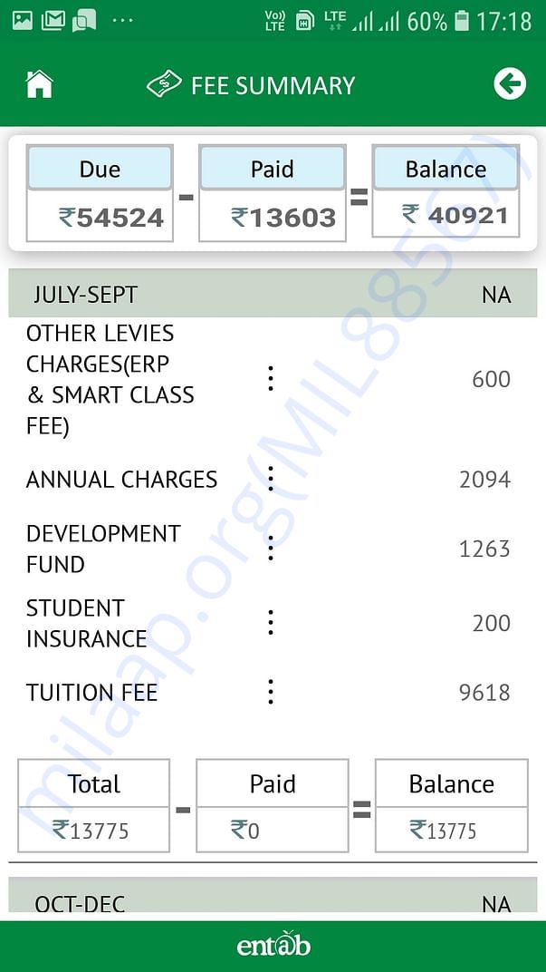 Fee summary July- sept