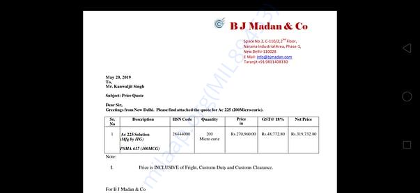 Allah therapy(actinium225) price quotation