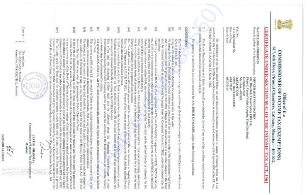 80G Certificate of the Organisation
