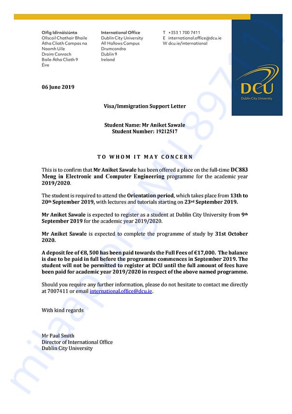 Admission letter