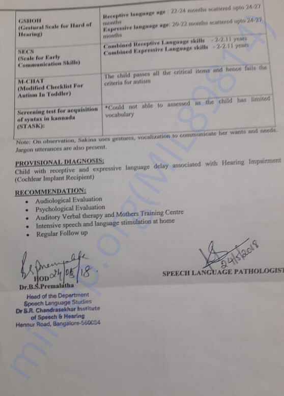 Hearing therapy report