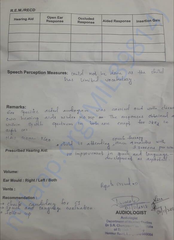Hearing therapy report