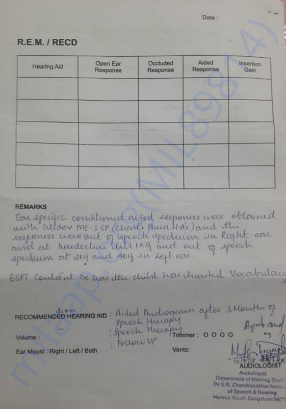 Hearing therapy report