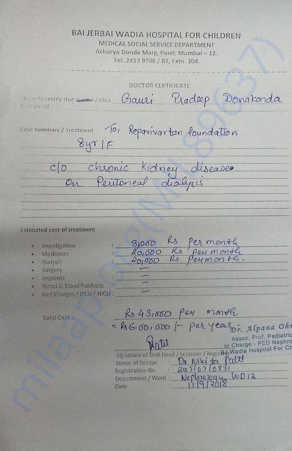 description oef dialysis process and costing from the hospital