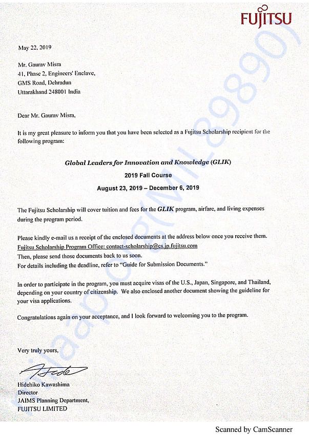 Admission letter