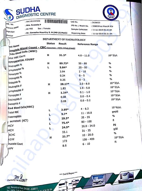 Medical report for suseela