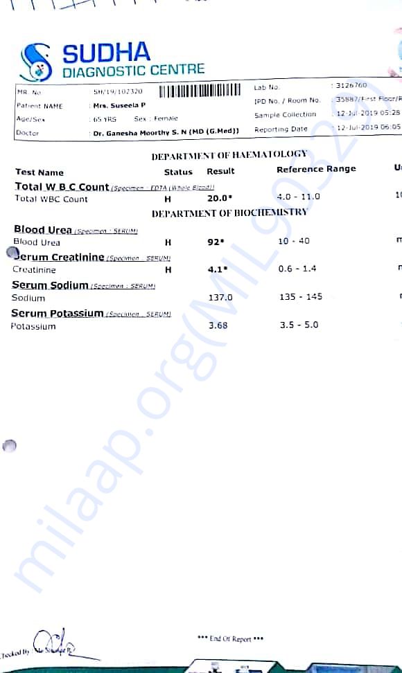 Medical report for suseela