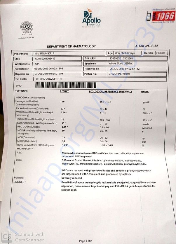 Confirmation Medical report - Blood Cancer- APML