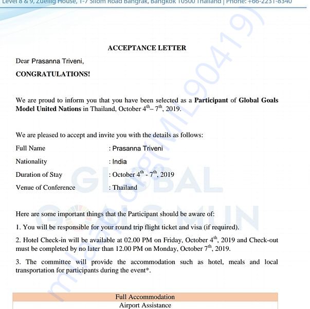 Admission letter