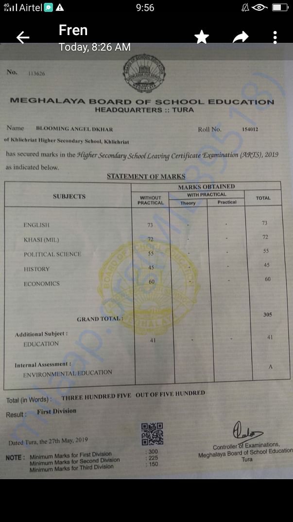 This is her class 12th result