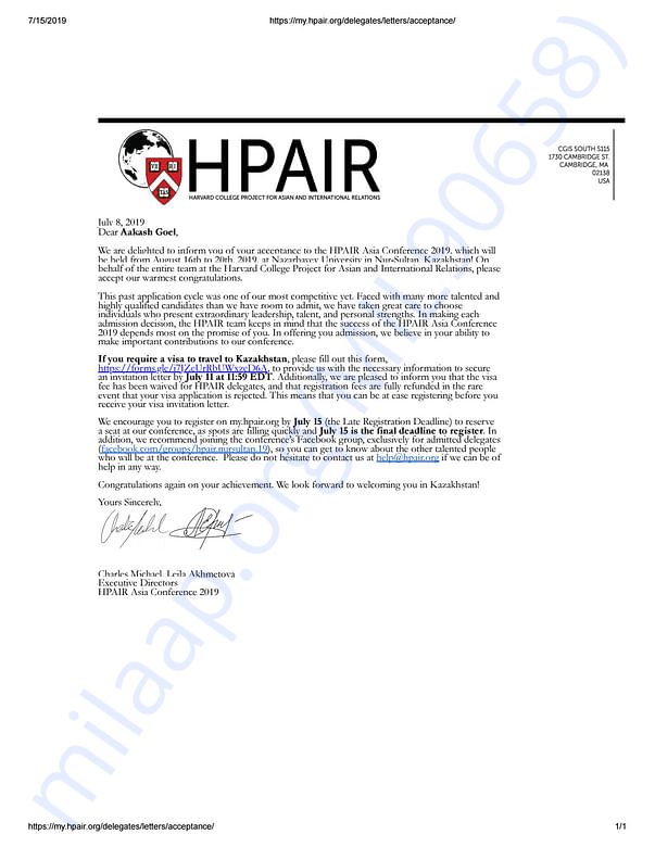 Admission letter