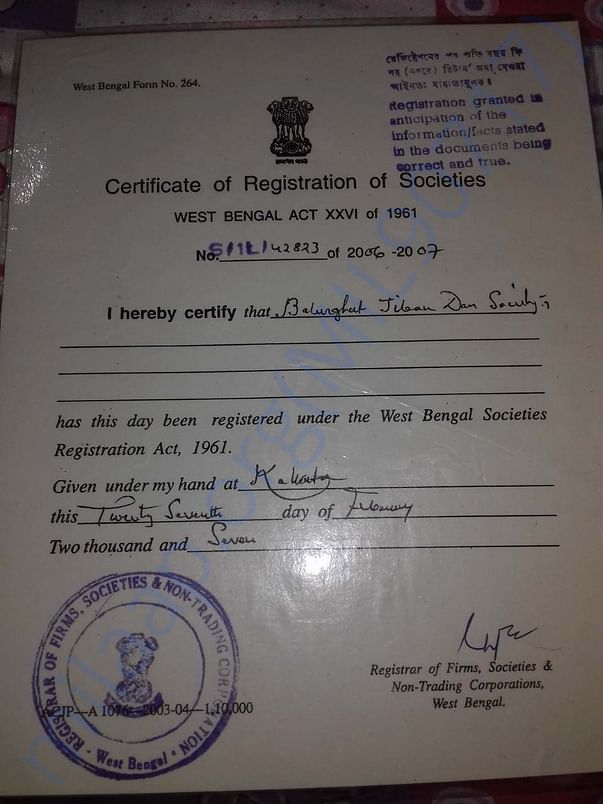 The registration certificate of the organization