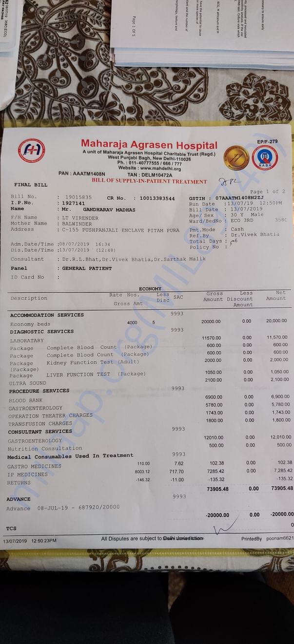 Hospital expenditure bill