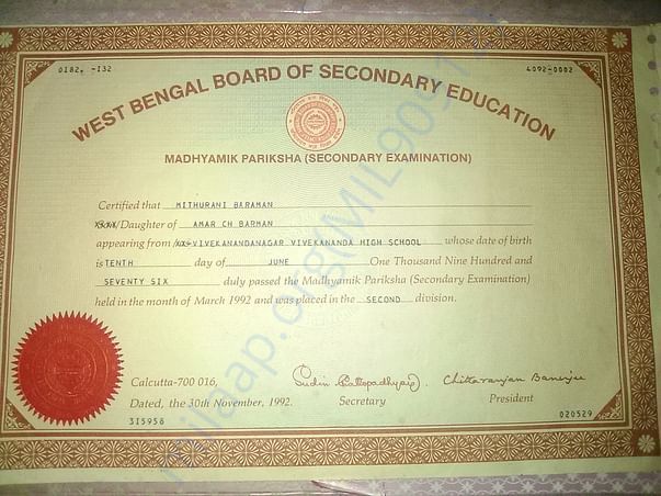 This is my Madhymik pass Certificate Please see this.