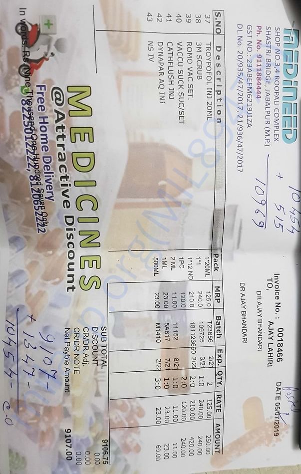 Bill of medicines every alternate day