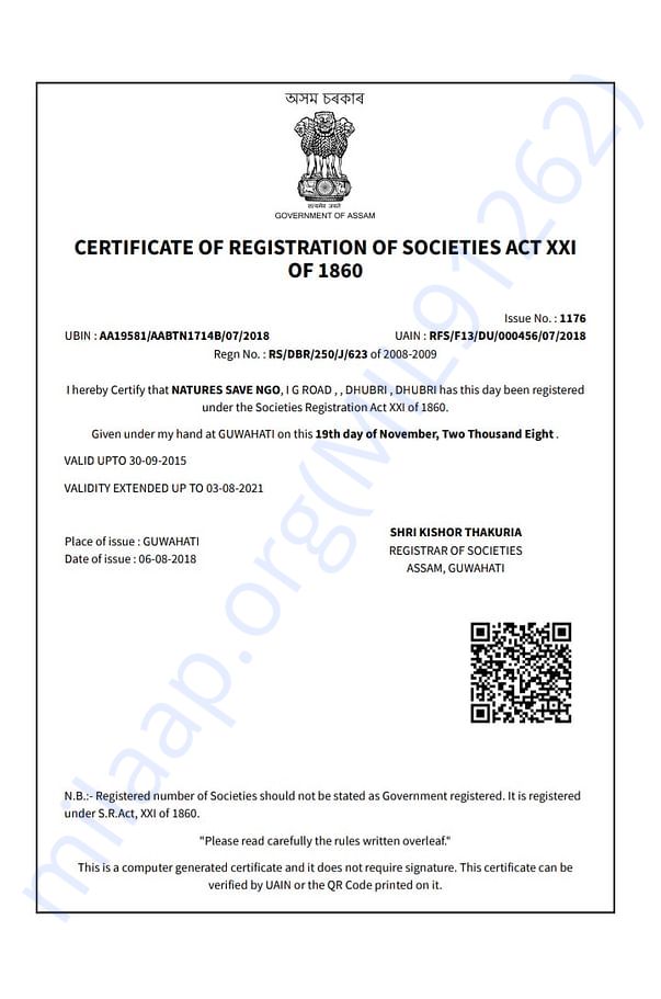 Registration copy of the NGO