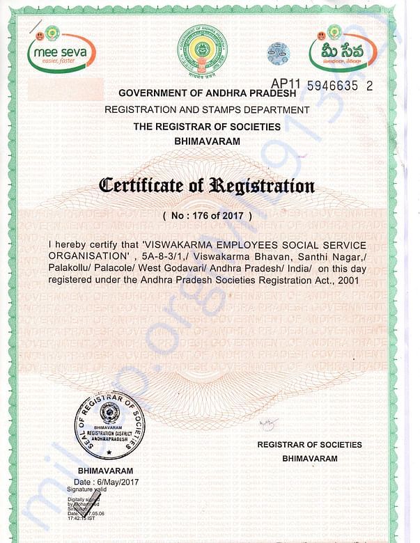 VESSO Registration Certificate