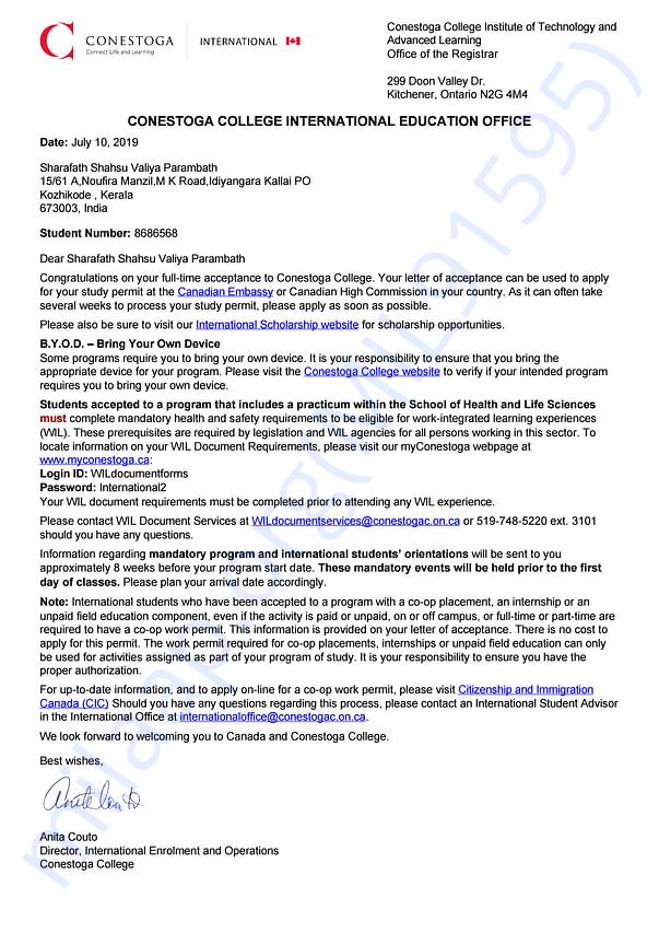 Admission letter