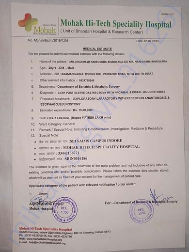 This is medical estimate from hospital