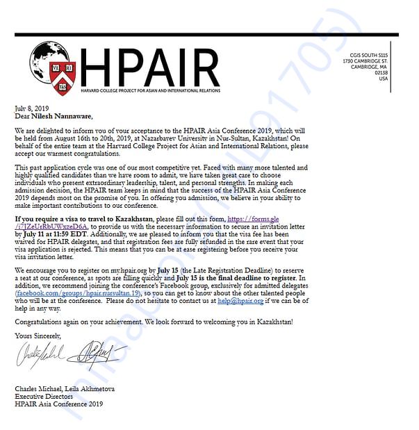 Acceptance letter