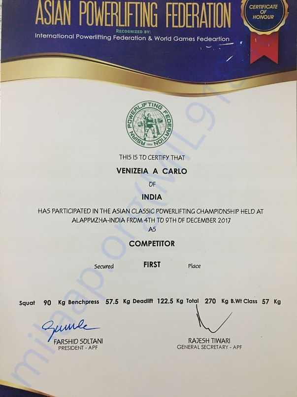 Asian powerlting championship secured gold medal 2017