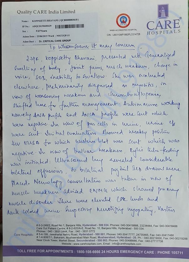 Medical report written by critical care department By Dr.Pavan Kumar R