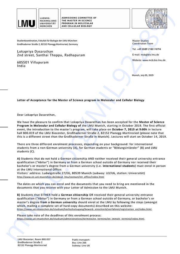 Admission letter