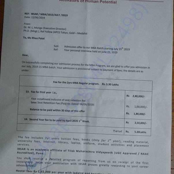 Admission letter
