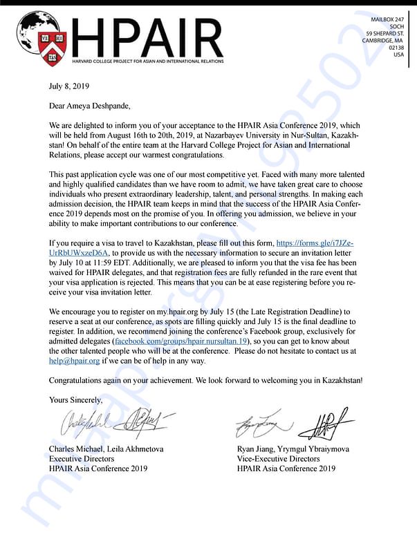 Admission letter