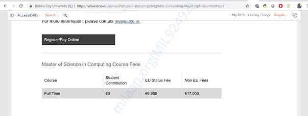 Fees for masters course in DCU