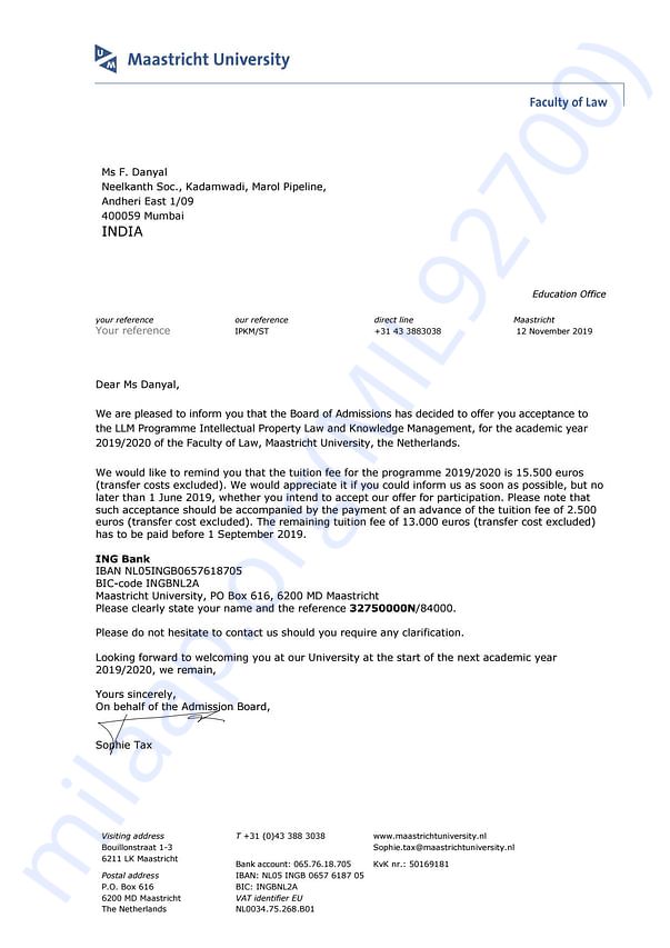 Admission letter