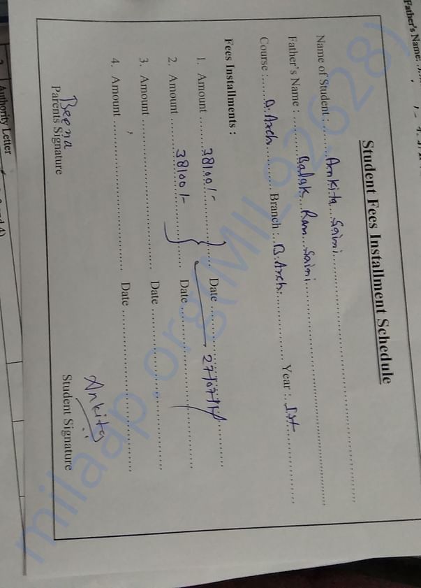 The first receipt of fees instalment.