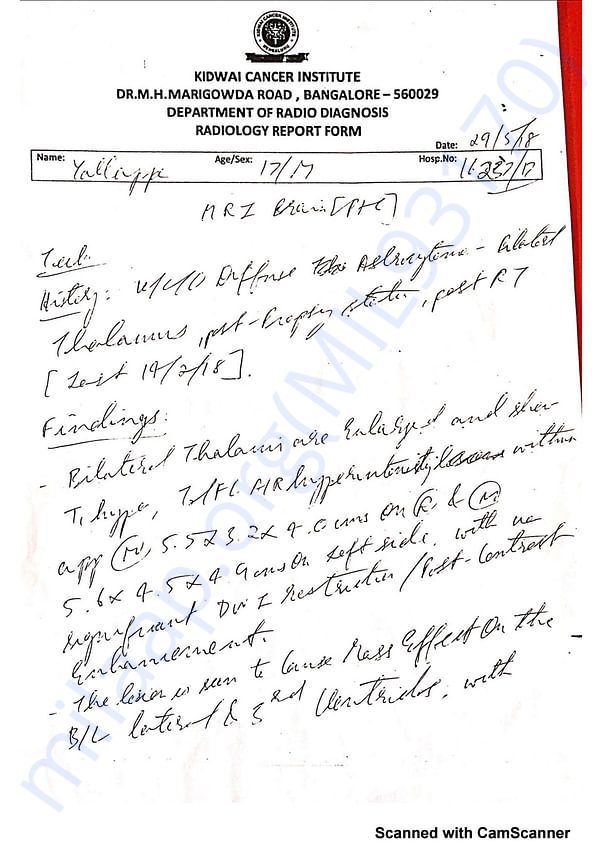 CT scan report KIDWAI hospital Bangalore