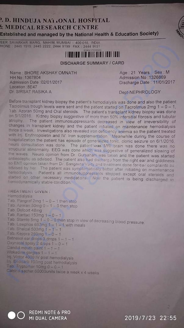 Discharge summary for Kidney Failure and Dialysis