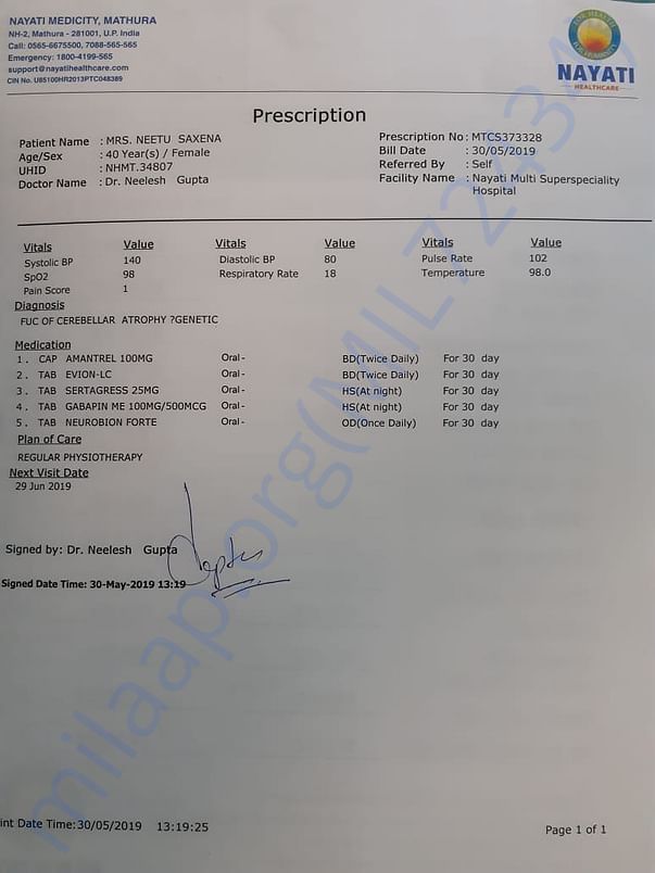 My wife's medical prescription
