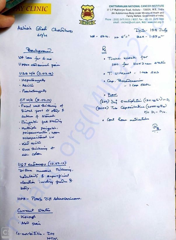Prescription of medical oncologist