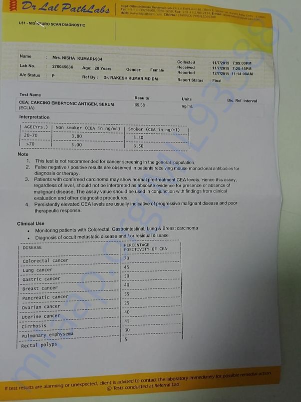 Carcino Embryonic Antigen report